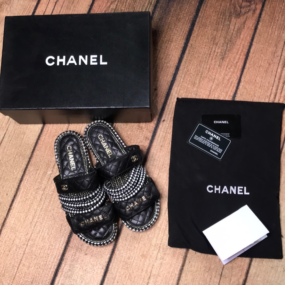 Chanel Black and white rope sandals